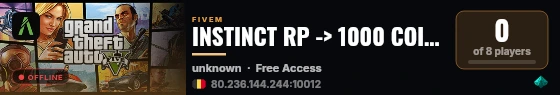 INSTINCT RP -> 1000 COINS OFFERT ! -> FREE->ACCESS live status badge