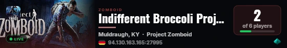 Indifferent Broccoli Project Zomboid Server live status badge