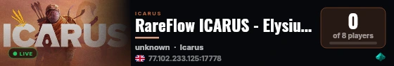RareFlow ICARUS - Elysium live status badge