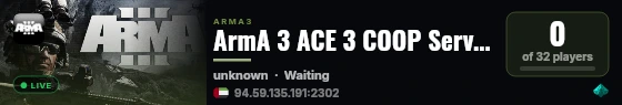 ArmA 3 ACE 3 COOP Server live status badge
