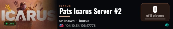 Pats Icarus Server #2 live status badge