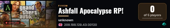 Ashfall Apocalypse RP! live status badge