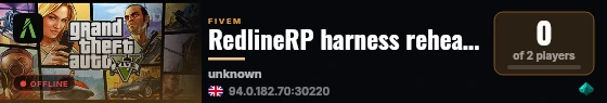 RedlineRP harness rehearsal live status badge