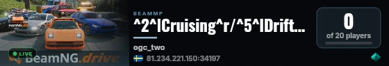 ^2^lCruising^r/^5^lDrifting^r/^4^lRacing ^r|^0^lModded^r|^3^lOGC 2^r| live status badge
