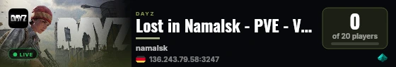 Lost in Namalsk - PVE - Vanilla+ discord.gg/gQrAsGNjrr live status badge