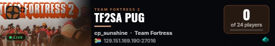 TF2SA PUG live status badge