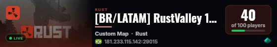 [BR/LATAM] RustValley 10x PVE+ |Armas Lendarias| Raidable Bases live status badge