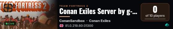 Conan Exiles Server by g-portal.com live status badge