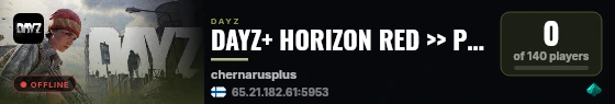 DAYZ+ HORIZON RED >> PVE >> SOLO/DUO >> HARDCORE MODE #2 live status badge