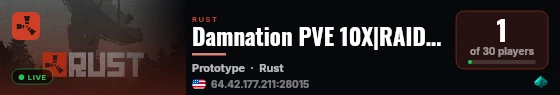 Damnation PVE 10X|RAIDS|QUESTS|SKILLTREE|JETPACK|CUSTOM MODS live status badge