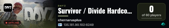 Survivor / Divide Hardcore / Trader Enabled / Trader & Guns live status badge