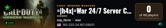 =|h4x|=War 24/7 Server COD4 live status badge