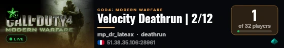 Velocity Deathrun | 8/12 live status badge