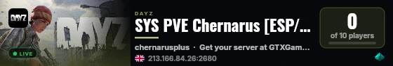SYS PVE Chernarus [ESP/ENG] AI|Quests|Trader|Friendly live status badge