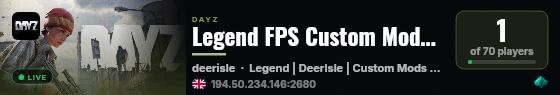 Legend FPS Custom Mods Deerisle PVP Long Wipes Build Anywhere live status badge