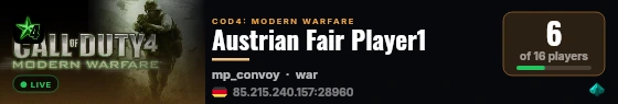 Austrian Fair Player1 live status badge