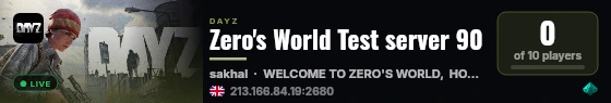 Zero's World Test server 90 live status badge