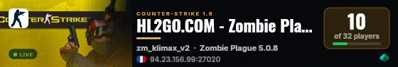 HL2GO.COM - Zombie Plague OLDSCHOOL [EU] live status badge