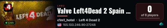 Valve Left4Dead 2 Spain Server (srcds1001-mad1.195.234) live status badge