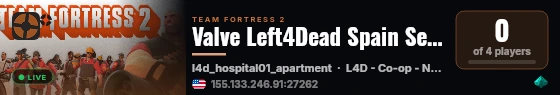 Valve Left4Dead Spain Server (srcds1002-mad1.195.248) live status badge