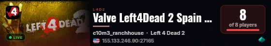Valve Left4Dead 2 Spain Server (srcds1001-mad1.195.151) live status badge