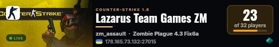 Lazarus Team Games ZM live status badge