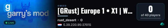 [GRust] Europe 1 • X1 | Wipes Friday | Wiped 5 days ago live status badge