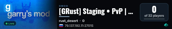 [GRust] Staging • PvP | Wipes every 6 hours | Wiped today live status badge