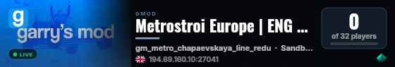 Metrostroi Europe | ENG Server | 24/7 | Ranked live status badge
