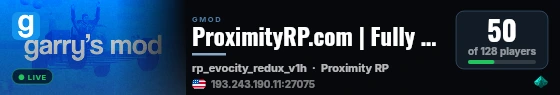 ProximityRP.com | Fully Custom | Semi Serious City RP live status badge