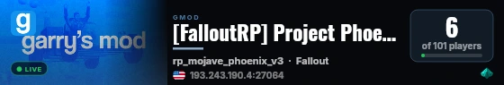 [FalloutRP] Project Phoenix | Incursion Recode | Beta live status badge