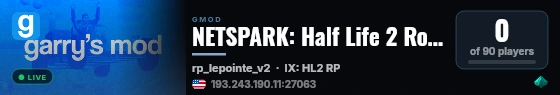 NETSPARK: Half Life 2 Roleplay live status badge