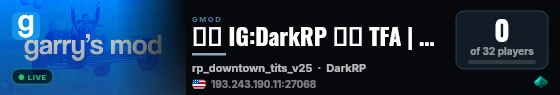 ✧💜 IG:DarkRP 💜✧ TFA | Gangs | Casino | Weed/Meth2 | U live status badge