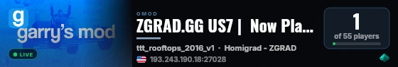ZGRAD.GG US7 |  Now Playing: Homicide | discord.gg/npc live status badge