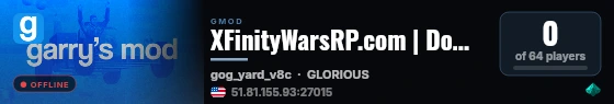 XFinityWarsRP.com | Dominate the Streets | Beta live status badge