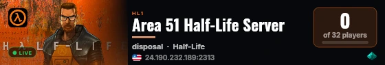 Area 51 Half-Life Server live status badge