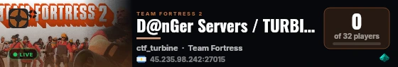 D@nGer Servers / TURBINE 24/7 By GarrysHost.com live status badge