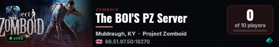 The BOI'S PZ Server live status badge