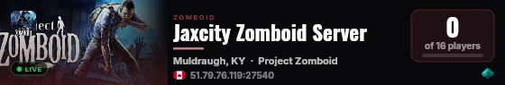 Jaxcity Zomboid Server live status badge