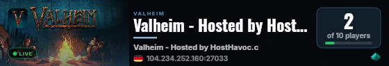Valheim - Hosted by HostHavoc.com live status badge