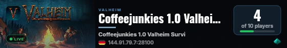 Coffeejunkies 1.0 Valheim Survival live status badge
