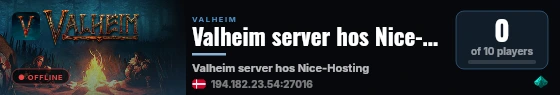 Valheim server hos Nice-Hosting.dk live status badge