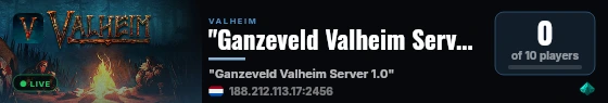 "Ganzeveld Valheim Server 1.0" live status badge