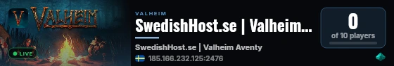 SwedishHost.se | Valheim Aventyret live status badge