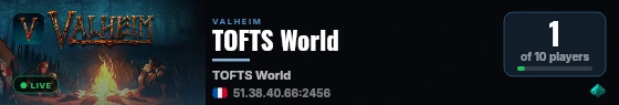 TOFTS World live status badge