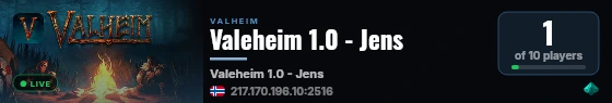 Valeheim 1.0 - Jens live status badge