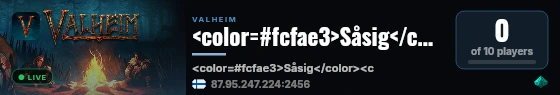 <color=#fcfae3>Såsig</color><color=#2167a5>Lake</color> live status badge