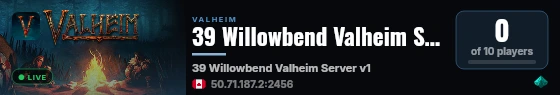39 Willowbend Valheim Server v1.0 live status badge