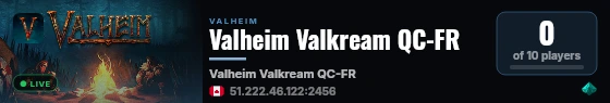 Valheim Valkream QC-FR live status badge