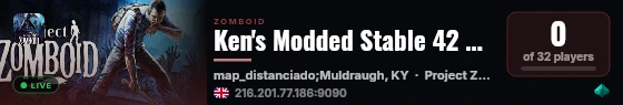 Ken's Modded Stable 42 PZ Server live status badge